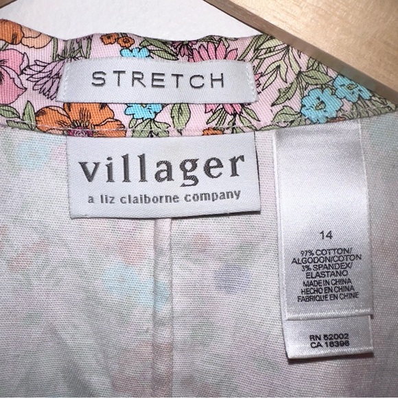 Villager Liz Claiborne Floral Cotton Blazer Jacket Size 14 Spring Garden - Picture 13 of 16